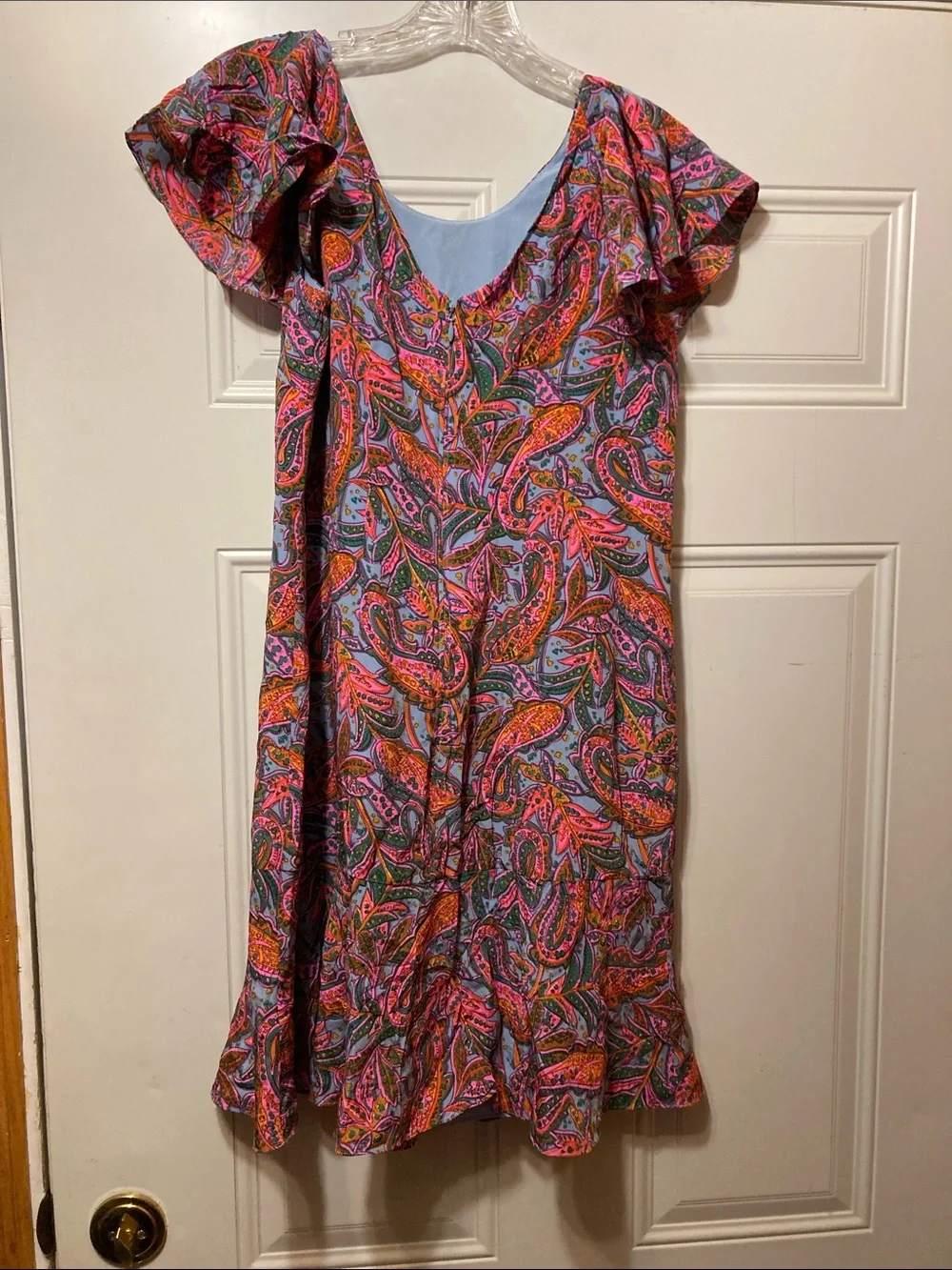 J. Crew Vibrant Paisley Ruffle Sleeve Shift Dress - Pink & Orange 2‎